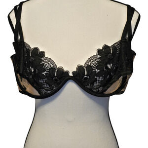 For Love & Lemons Bra Womens Size XL Black Lace Fish Net Strappy Underwire